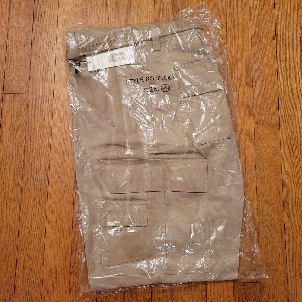 New Beyond The Limit 40x32 Khaki Tan Cargo Pants Skater Vintage 90s Y2K Belt BTL